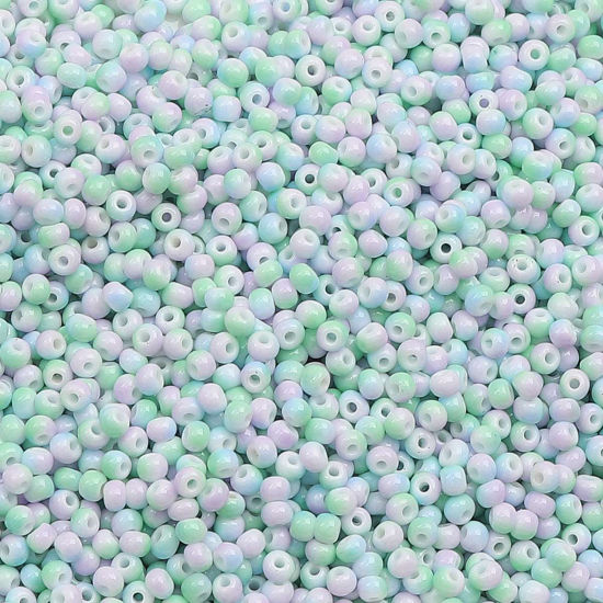Bild von 10 Grams (Approx 34 PCs/Gram) Glass Seed Beads Round Purple & Green Gradient Color About 3mm Dia., Hole: Approx 0.5mm