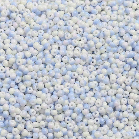 Bild von 10 Grams (Approx 34 PCs/Gram) Glass Seed Beads Round Yellow & Blue Gradient Color About 3mm Dia., Hole: Approx 0.5mm