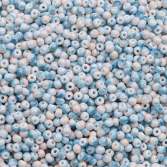 Bild von 10 Grams (Approx 34 PCs/Gram) Glass Seed Beads Round Blue & Orange Gradient Color About 3mm Dia., Hole: Approx 0.5mm
