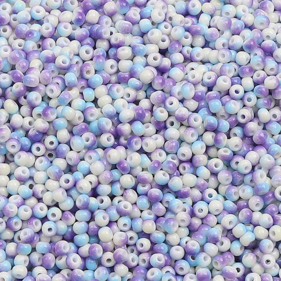 Bild von 10 Grams (Approx 34 PCs/Gram) Glass Seed Beads Round Light Blue & Purple Gradient Color About 3mm Dia., Hole: Approx 0.5mm
