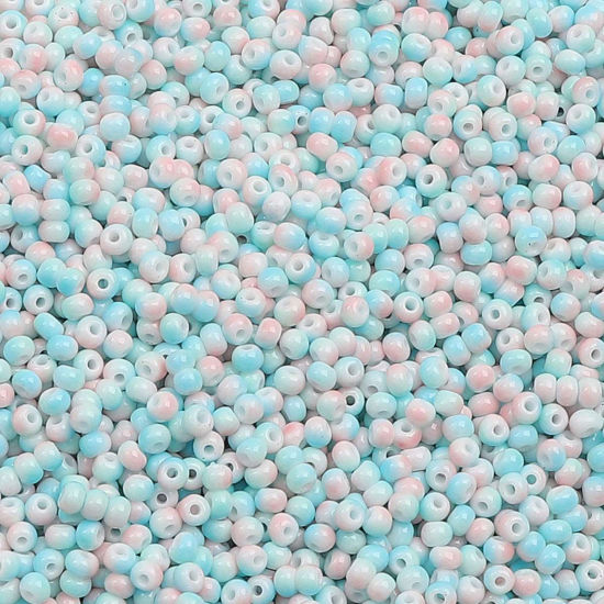 Bild von 10 Grams (Approx 34 PCs/Gram) Glass Seed Beads Round Blue & Pink Gradient Color About 3mm Dia., Hole: Approx 0.5mm