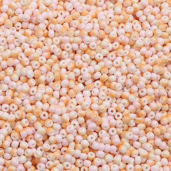 Bild von 10 Grams (Approx 34 PCs/Gram) Glass Seed Beads Round Pink & Orange Gradient Color About 3mm Dia., Hole: Approx 0.5mm