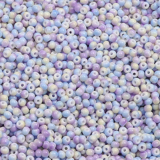 Bild von 10 Grams (Approx 34 PCs/Gram) Glass Seed Beads Round Purple & Blue Gradient Color About 3mm Dia., Hole: Approx 0.5mm