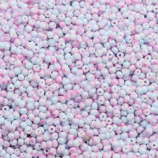 Bild von 10 Grams (Approx 34 PCs/Gram) Glass Seed Beads Round Light Blue & Purple Gradient Color About 3mm Dia., Hole: Approx 0.5mm