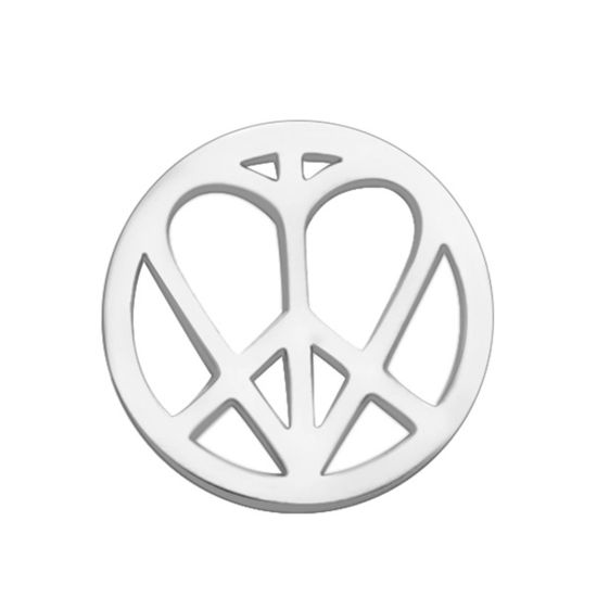 Picture of 5 PCs 304 Stainless Steel Mini Charms Silver Tone Round Peace Symbol Hollow 13mm Dia.