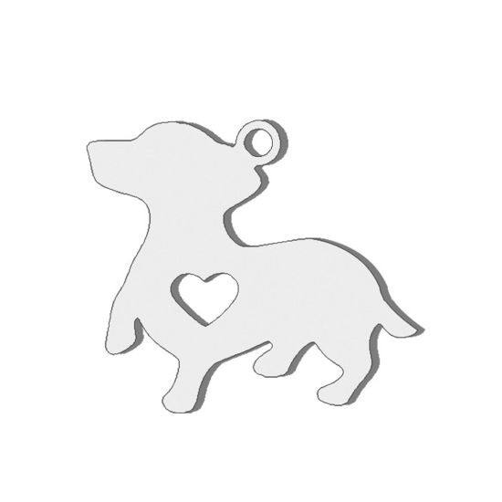 Imagen de 5 Unidades 304 Acero Inoxidable Mini Colgantes Charms Perro Tono de Plata Hueco 17mm x 14.5mm