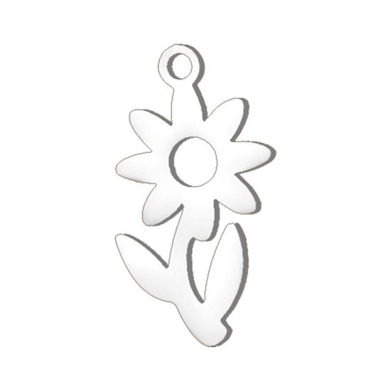 Imagen de 5 Unidades 304 Acero Inoxidable Mini Colgantes Charms Flor Hoja Tono de Plata Hueco 13.5mm x 7mm