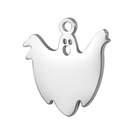 Imagen de 5 Unidades 304 Acero Inoxidable Mini Colgantes Charms Halloween Fantasma Tono de Plata Hueco 11mm x 10mm