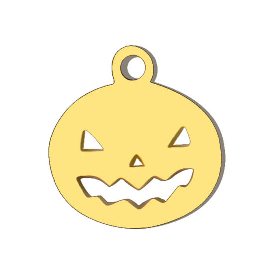 Imagen de 5 Unidades 304 Acero Inoxidable Mini Colgantes Charms Calabaza Chapado en Oro Hueco 9.5mm x 9mm
