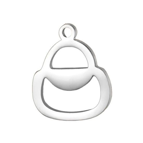 Imagen de 5 Unidades 304 Acero Inoxidable Mini Colgantes Charms Bolsa de mano Tono de Plata Hueco 11mm x 9mm