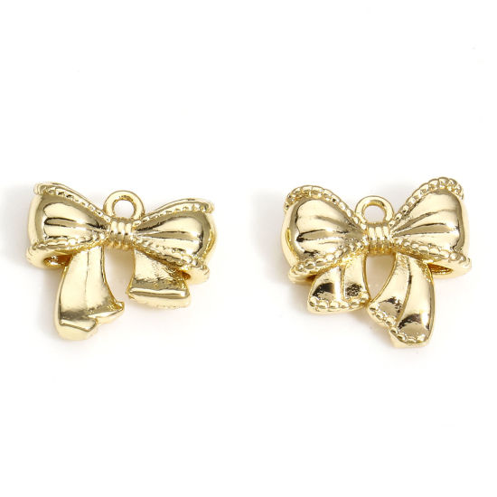Immagine di 1 Pz Ottone Charms Cravatta a Farfalla 14k Vero Oro Placcato 3D 11mm x 10mm