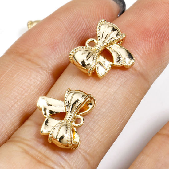 Immagine di 1 Pz Ottone Charms Cravatta a Farfalla 14k Vero Oro Placcato 3D 11mm x 10mm