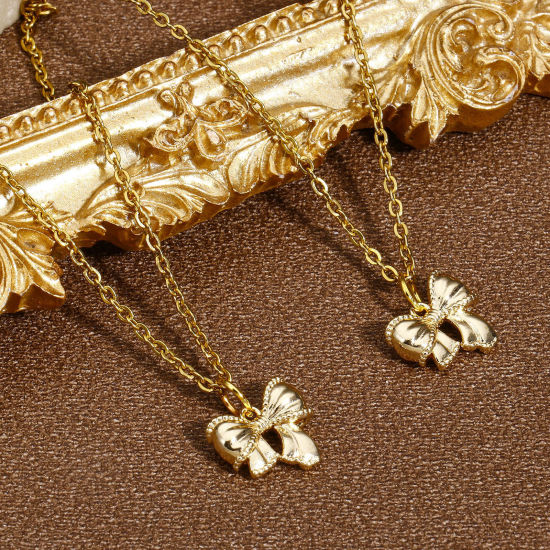 Immagine di 1 Pz Ottone Charms Cravatta a Farfalla 14k Vero Oro Placcato 3D 11mm x 10mm