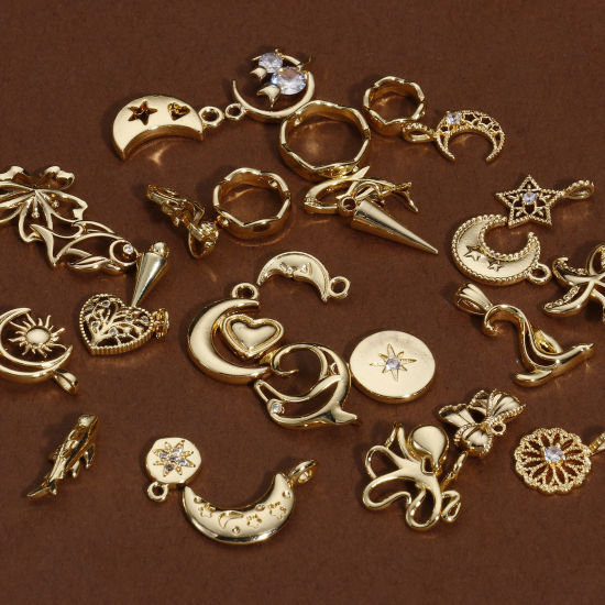 Immagine di 1 Pz Ottone Charms Cravatta a Farfalla 14k Vero Oro Placcato 3D 11mm x 10mm