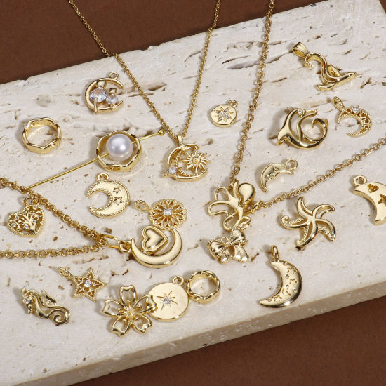 Immagine di 1 Pz Ottone Charms Cravatta a Farfalla 14k Vero Oro Placcato 3D 11mm x 10mm