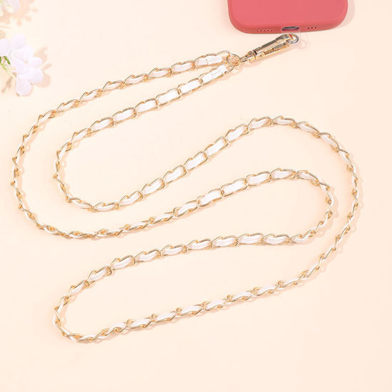 Picture of 1 PCs PU Curb Link Chain Cell Phone Lanyards Strap White & Golden 125cm long