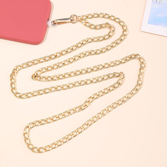 Picture of 1 PCs Iron Based Alloy Curb Link Chain Cell Phone Lanyards Strap Gold Plated 125cm long