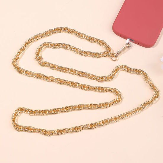 Image de 1 PCs Aluminum Double Link Curb Chain Cell Phone Lanyards Strap Gold Plated 125cm long