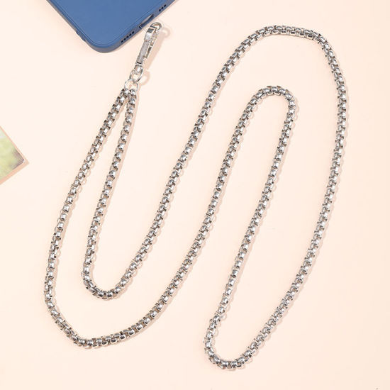 Image de 1 PCs Iron Based Alloy Box Chain Cell Phone Lanyards Strap Silver Plated 125cm long