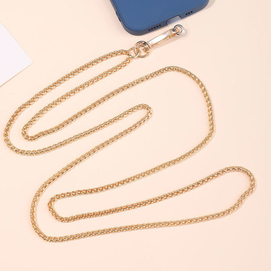 Bild von 1 PCs Iron Based Alloy Braided Rope Chain Cell Phone Lanyards Strap Gold Plated 125cm long