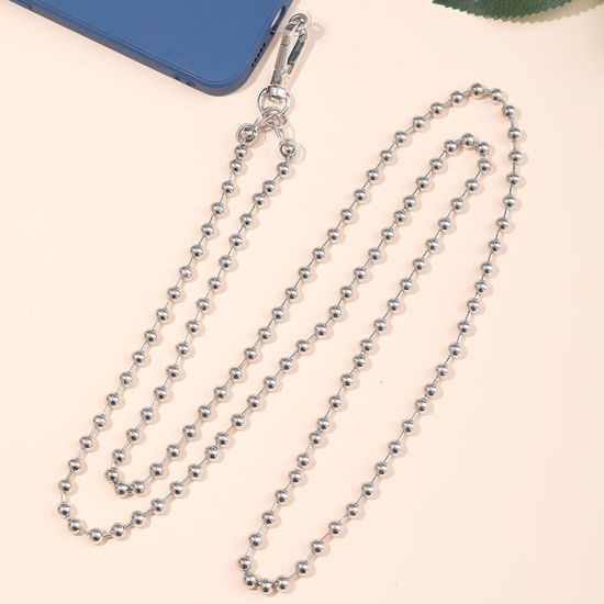 Picture of 1 PCs Iron Based Alloy Ball Chain Cell Phone Lanyards Strap Silver Plated 125cm long