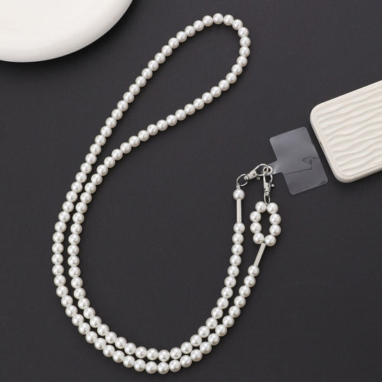 Image de 1 PCs Acrylic Ball Chain Cell Phone Lanyards Strap White Imitation Pearl 125cm long