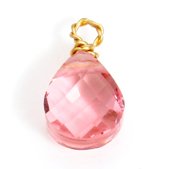 Bild von 2 Stück 304 Edelstahl & Glas Charms Tropfen Vergoldet Rosa Facettiert 11mm x 6mm