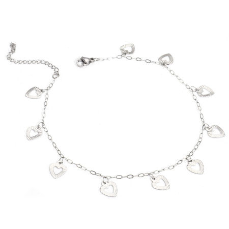 Picture of 1 Piece 304 Stainless Steel Link Cable Chain Anklet 18K Gold Color With Pendant Heart 24.5cm(9 5/8") long