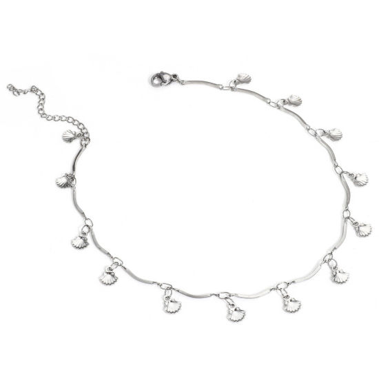 Picture of 1 Piece 304 Stainless Steel Twisted Stick Chain Anklet 18K Gold Color With Pendant Shell 24.5cm(9 5/8") long