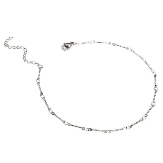 Picture of 1 Piece 304 Stainless Steel Twist Chain Anklet Silver Tone With Lobster Claw Clasp And Extender Chain 24.5cm(9 5/8") long