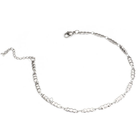 Picture of 1 Piece 304 Stainless Steel Handmade Link Chain Anklet Silver Tone With Lobster Claw Clasp And Extender Chain Heart 25cm(9 7/8") long