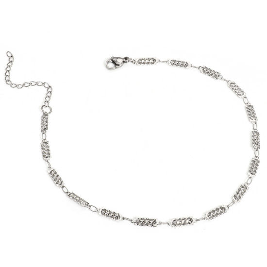 Picture of 1 Piece 304 Stainless Steel Handmade Link Chain Anklet Silver Tone With Lobster Claw Clasp And Extender Chain Rectangle 25cm(9 7/8") long