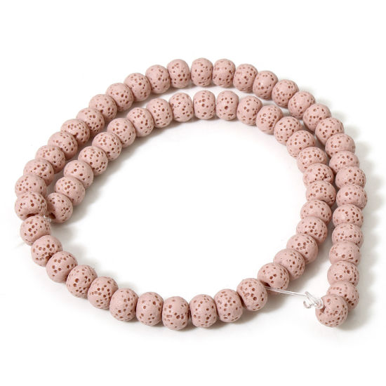 Picture of 1 Strand (Approx 62 PCs/Strand) (Grade A) Lava Rock ( Natural Dyed ) Beads For DIY Charm Jewelry Making Drum Light Pink About 8mm x 6mm, Hole: Approx 1.4mm, 40cm(15 6/8") long