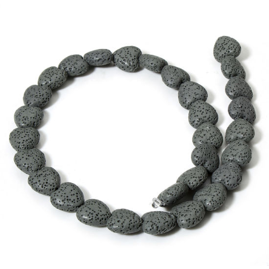 Picture of 1 Strand (Approx 30 PCs/Strand) (Grade A) Lava Rock ( Natural Dyed ) Beads For DIY Charm Jewelry Making Heart Dark Gray About 14mm x 13mm, Hole: Approx 1.2mm, 40cm(15 6/8") long