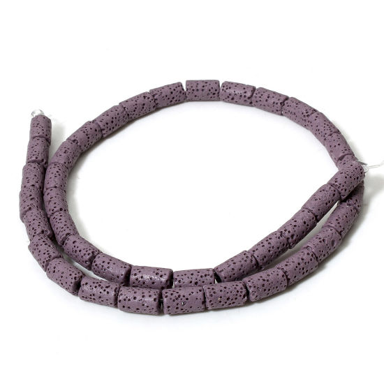 Picture of 1 Strand (Approx 40 PCs/Strand) (Grade A) Lava Rock ( Natural Dyed ) Beads For DIY Charm Jewelry Making Cylinder Purple About 10mm x 6mm, Hole: Approx 1.4mm, 40cm(15 6/8") long