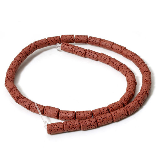 Picture of 1 Strand (Approx 40 PCs/Strand) (Grade A) Lava Rock ( Natural Dyed ) Beads For DIY Charm Jewelry Making Cylinder Red Brown About 10mm x 6mm, Hole: Approx 1.4mm, 40cm(15 6/8") long