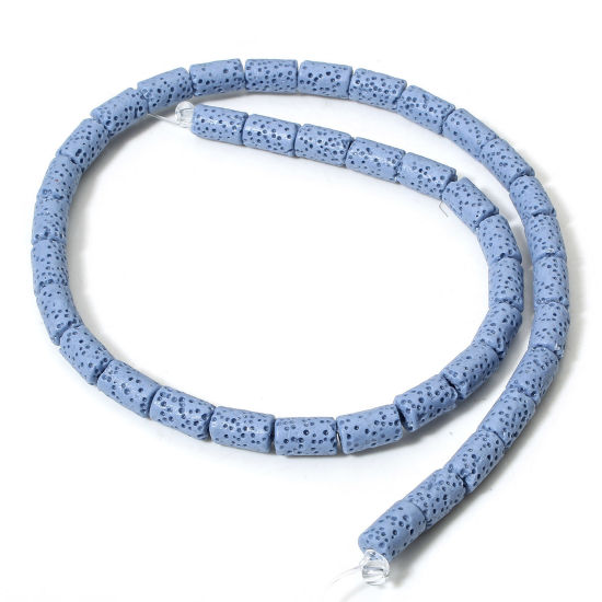 Picture of 1 Strand (Approx 40 PCs/Strand) (Grade A) Lava Rock ( Natural Dyed ) Beads For DIY Charm Jewelry Making Cylinder Blue About 10mm x 6mm, Hole: Approx 1.4mm, 40cm(15 6/8") long