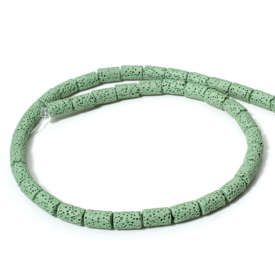 Picture of 1 Strand (Approx 40 PCs/Strand) (Grade A) Lava Rock ( Natural Dyed ) Beads For DIY Charm Jewelry Making Cylinder Green About 10mm x 6mm, Hole: Approx 1.4mm, 40cm(15 6/8") long
