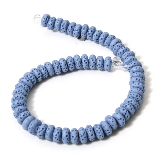 Bild von 1 Strang (ca. 50 Stück/Strang) (Klasse A) Lavagestein （ Natur/Gefärbt ） Perlen für die Herstellung von DIY-Charme-Schmuck Abakus Blau ca. 7mm x 3mm, Loch:ca. 1.2mm, 20cm lang