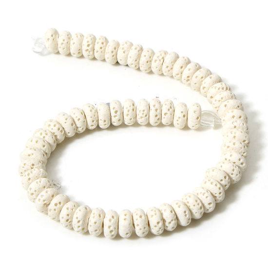 Bild von 1 Strang (ca. 50 Stück/Strang) (Klasse A) Lavagestein （ Natur/Gefärbt ） Perlen für die Herstellung von DIY-Charme-Schmuck Abakus Weiß ca. 7mm x 3mm, Loch:ca. 1.2mm, 20cm lang