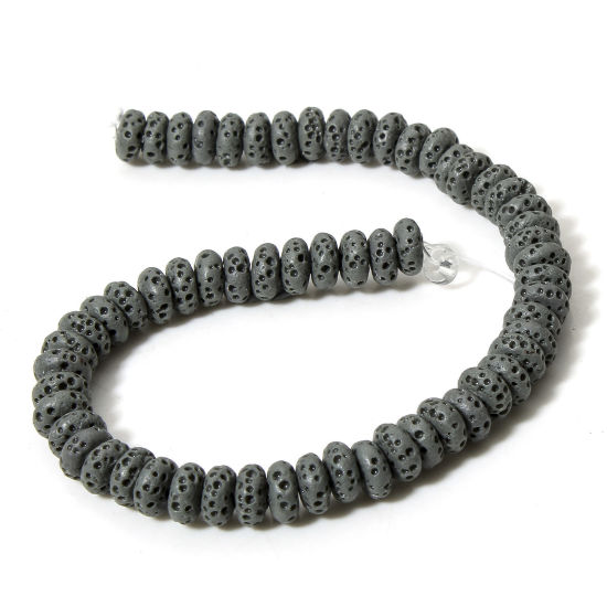 Picture of 1 Strand (Approx 50 PCs/Strand) (Grade A) Lava Rock ( Natural Dyed ) Beads For DIY Charm Jewelry Making Abacus Dark Gray About 7mm x 3mm, Hole: Approx 1.2mm, 20cm(7 7/8") long