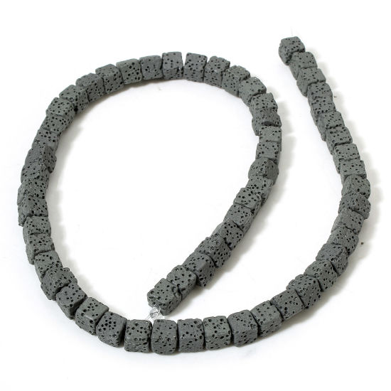 Picture of 1 Strand (Approx 60 PCs/Strand) (Grade A) Lava Rock ( Natural Dyed ) Beads For DIY Charm Jewelry Making Cube Dark Gray About 7mm x 7mm, Hole: Approx 1.6mm, 40cm(15 6/8") long