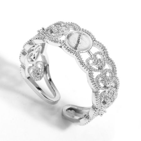 Picture of 1 Piece Brass Stylish Open Adjustable Semi Mount Ring For DIY Pearl Setting Lace Real Platinum Plated Clear Rhinestone 17mm(US Size 6.5)
