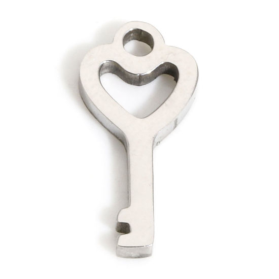 Image de 1 Pièce Breloques en 304 Acier Inoxydable Respectueux de la Nature Simple Clé Argent Mat Cœur Creux 13.5mm x 6mm