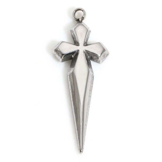 Image de 1 Pièce Breloques en 304 Acier Inoxydable Respectueux de la Nature Religieux Croix Argent Mat 21.5mm x 8mm