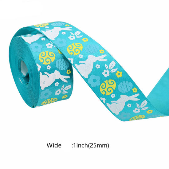 Picture of 1 Roll (Approx 10 Yards/Roll) Polyester Easter Day Ribbon DIY Wedding Party Gift Wrapping Sewing Craft Decoration Lake Blue 1.6cm