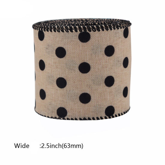Picture of 1 Roll (Approx 5 Yards/Roll) Jute Webbing Strap Ribbon For DIY Sewing Craft Khaki Dog Animal Dot 6.3cm