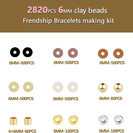 Bild von 1 Box （ 2820 Stück/Kasten) Polymer Ton Perlen-DIY-Kits für Armbänder, Halsketten, Schmuckherstellung, handgefertigte Accessoires Braun Gemischt 19cm x 13cm