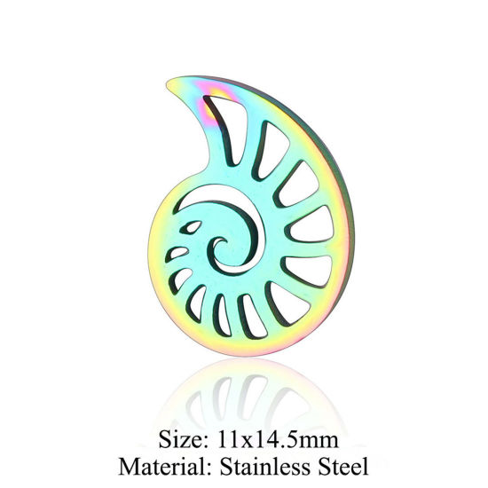 Picture of 5 PCs 304 Stainless Steel Charms Rainbow Color Plated Spiral Hollow 11mm x 14.5mm