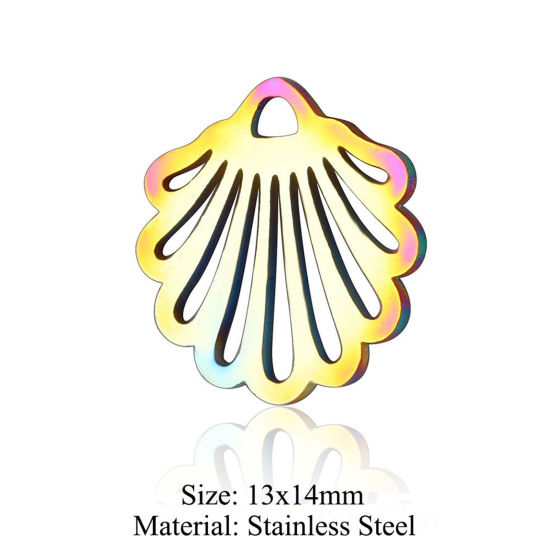 Picture of 5 PCs 304 Stainless Steel Charms Rainbow Color Plated Shell Hollow 13mm x 14mm